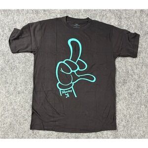 Vintage Jordan Craig Black Graphic T Shirt Mens L‎ Teal Finger Hand Print Cotton